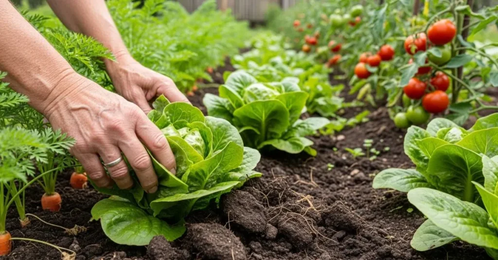 Expert gardener harvesting vegetables soil health tips