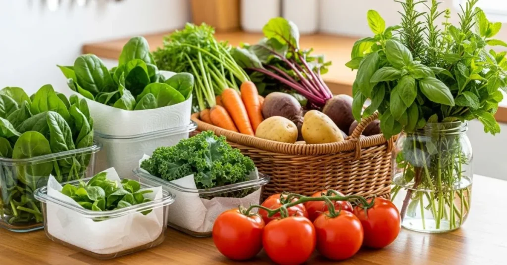 Vegetable storage tips leafy greens roots tomatoes herbs
