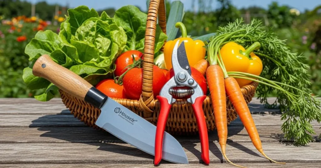 Harvest tools knife pruners basket vegetable gardening