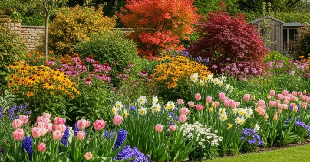 Perennial flowers garden spring bulbs summer blooms autumn shrubs