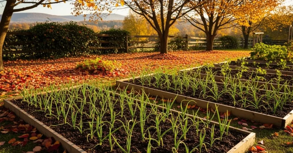 fall garlic planting in autumn garden